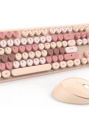 New Retro Round-Key Wireless Keyboard and Mouse Set